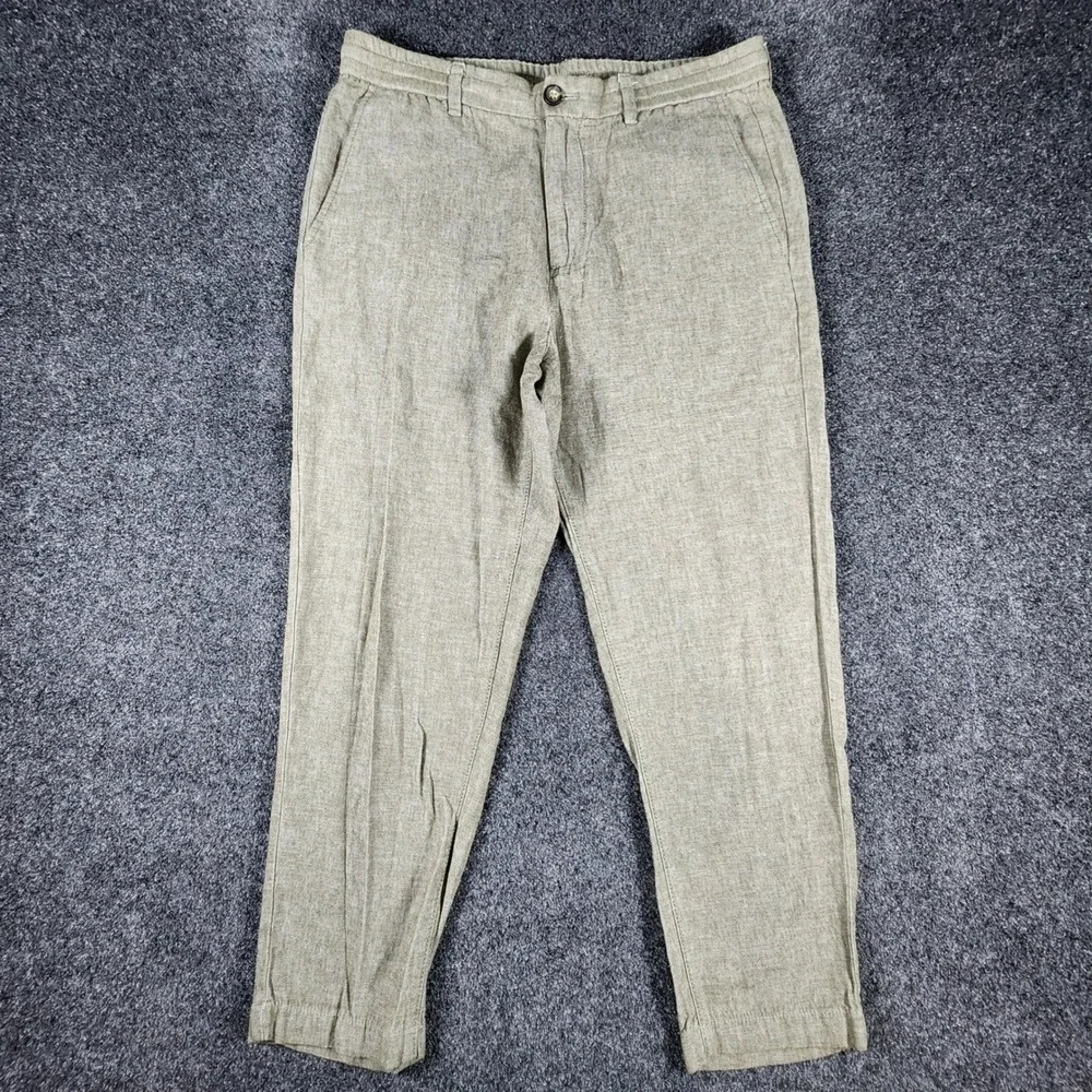 Banana Republic‎ Mason Athletic Tapered Pants Mens 33x30 Olive Linen Cotton EUC